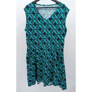 Svaha Skater Dress Size 1X Blue & Green DNA Fit & Flare Pockets Organic Cotton